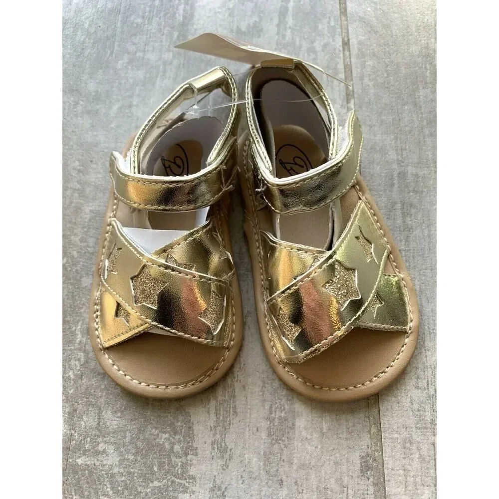 Baby Girl Gold Star Glitter Rubber Sole Sandals Summer Shoes NEW 12-18 Months